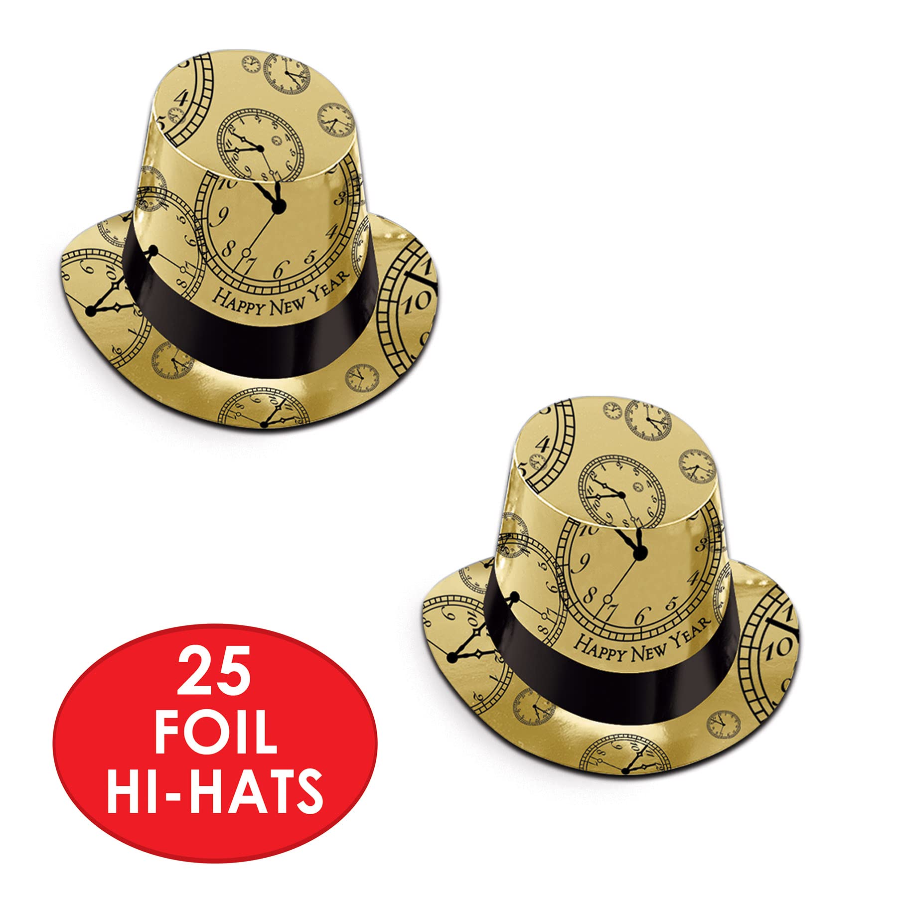 Beistle Black & Gold Happy New Year'S Eve Party Supplies Assortment For 50 People - Nye Photo Booth Props - Hats, Tiaras, Noisem